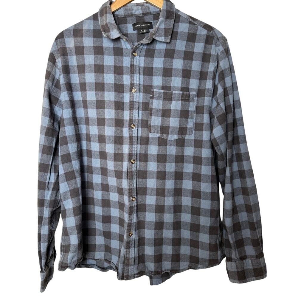 Cotton On Garments Black Blue Checkered Button Down Long Sleeve Men Extra Large